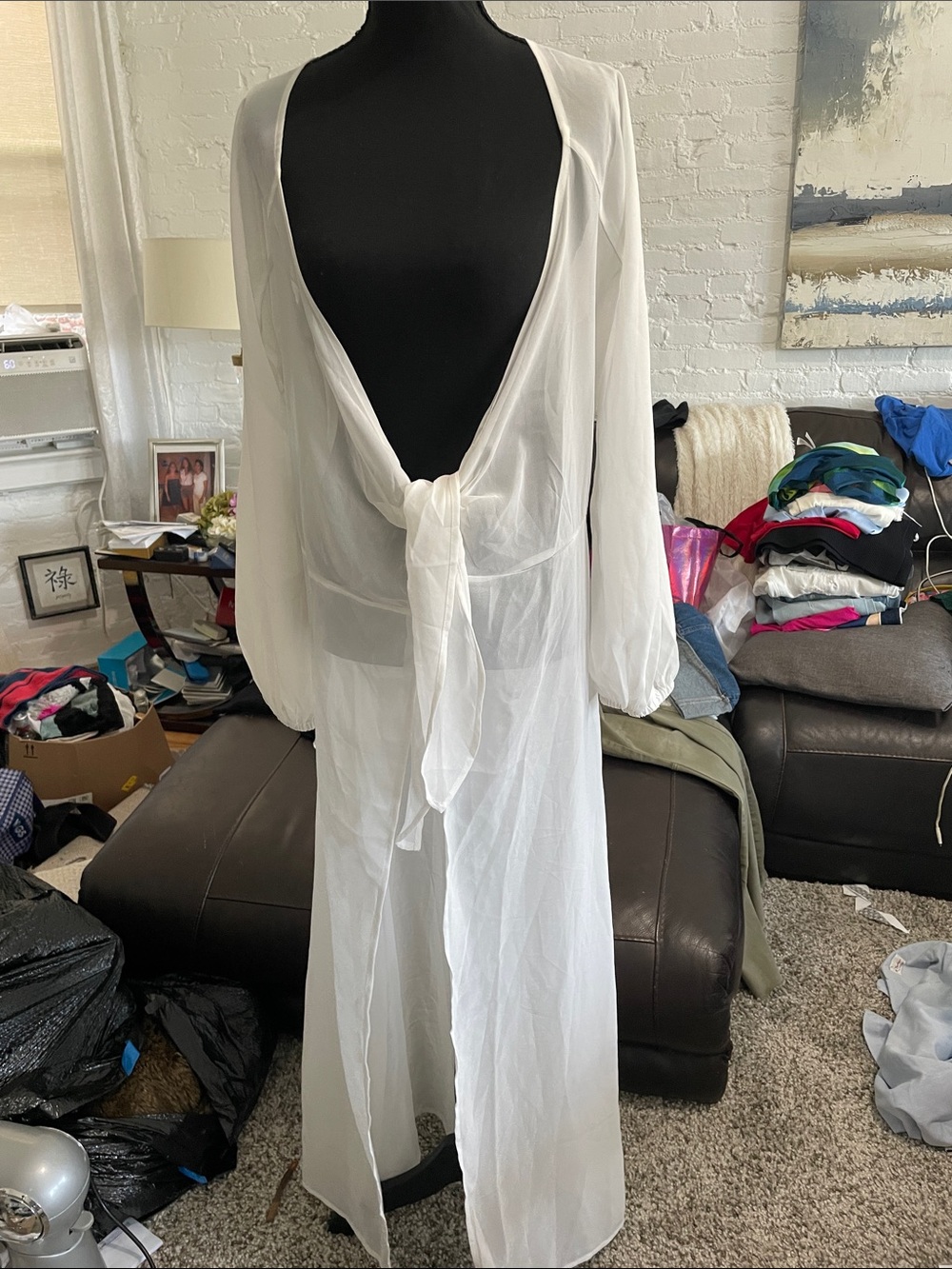 l*space Sheer White Tie-Front Beach Cover-Up Robe